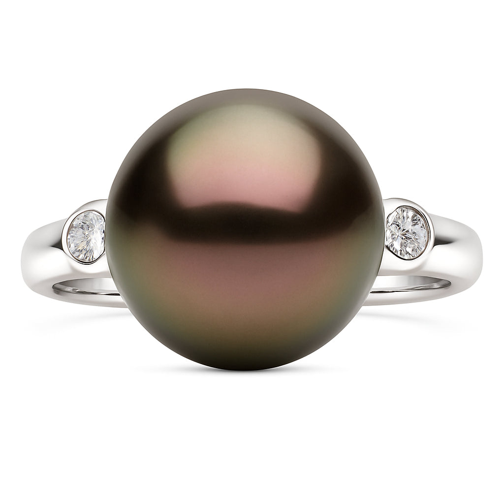 14K White Gold Tahitian Pearl Ring, 11-12mm