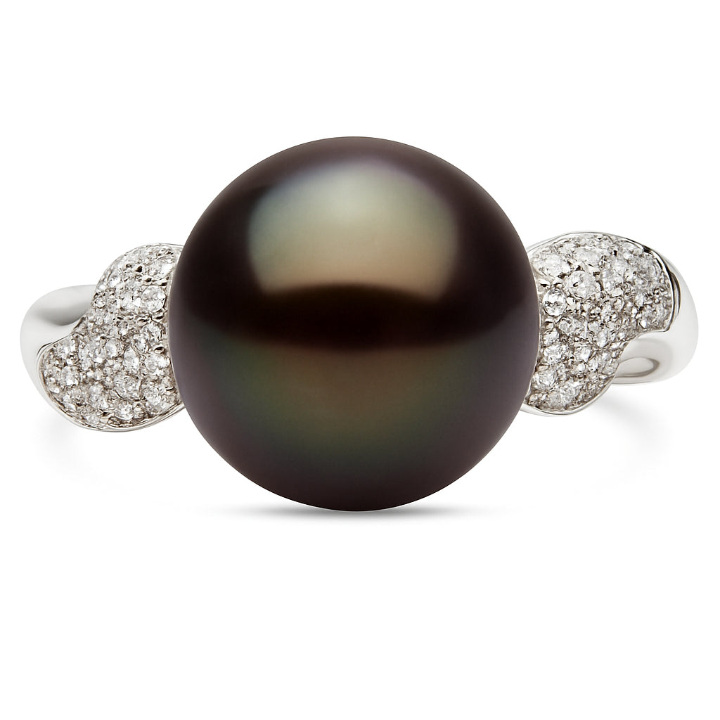 14K White Gold Tahitian Pearl Ring, 10-11mm