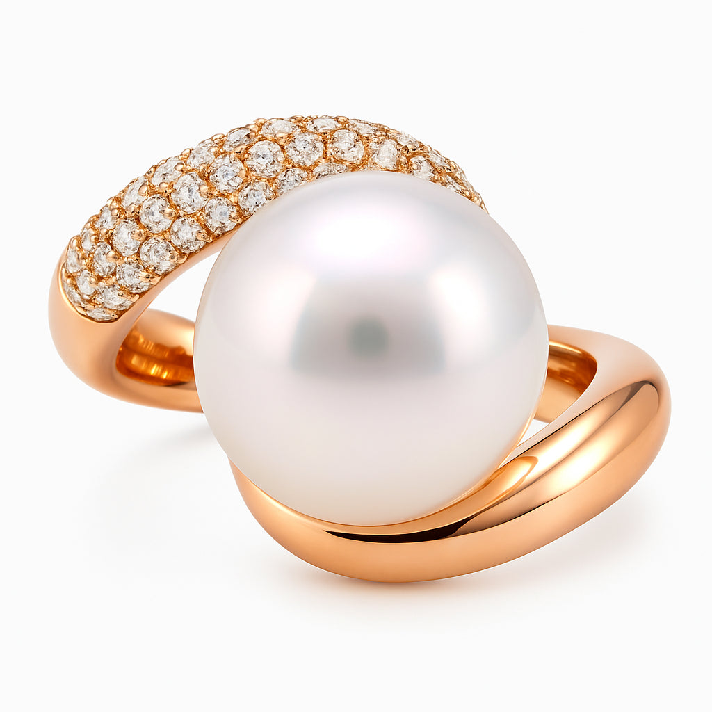 18K Rose Gold South Sea Pearl Ring, 11-12mm, 0.42ct