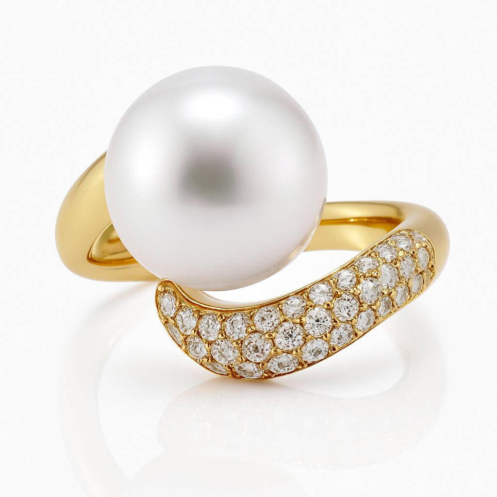 14K White Gold South Sea Pearl Ring, 11-12mm, 0.44ct