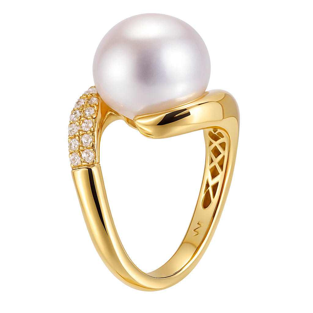 14K White Gold South Sea Pearl Ring, 11-12mm, 0.44ct