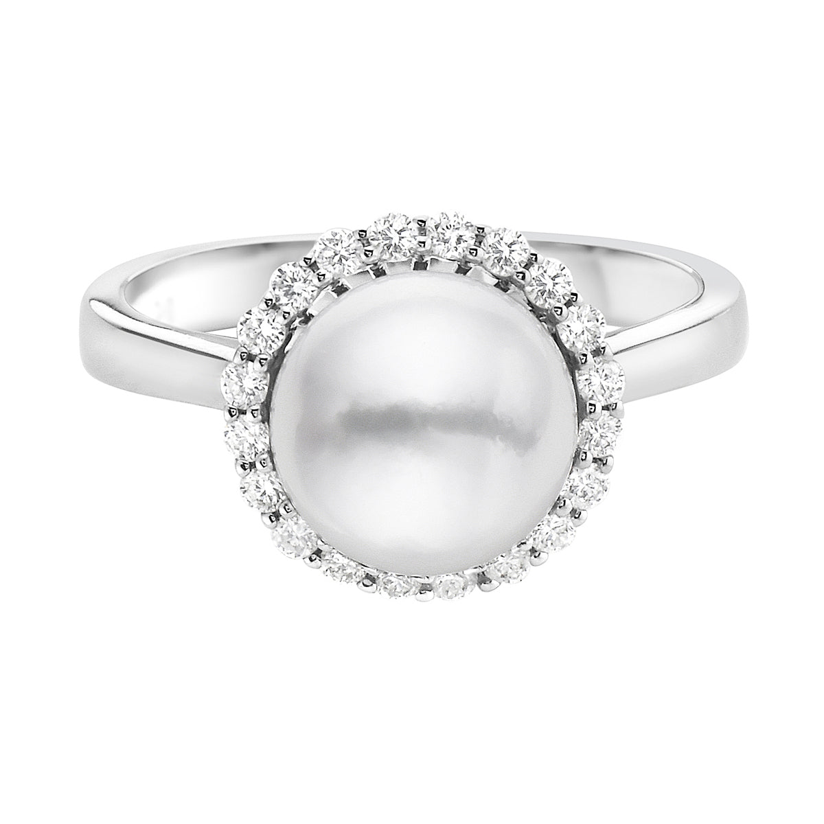 18K White Gold Akoya Pearl Ring, 8-9mm, 0.29ct