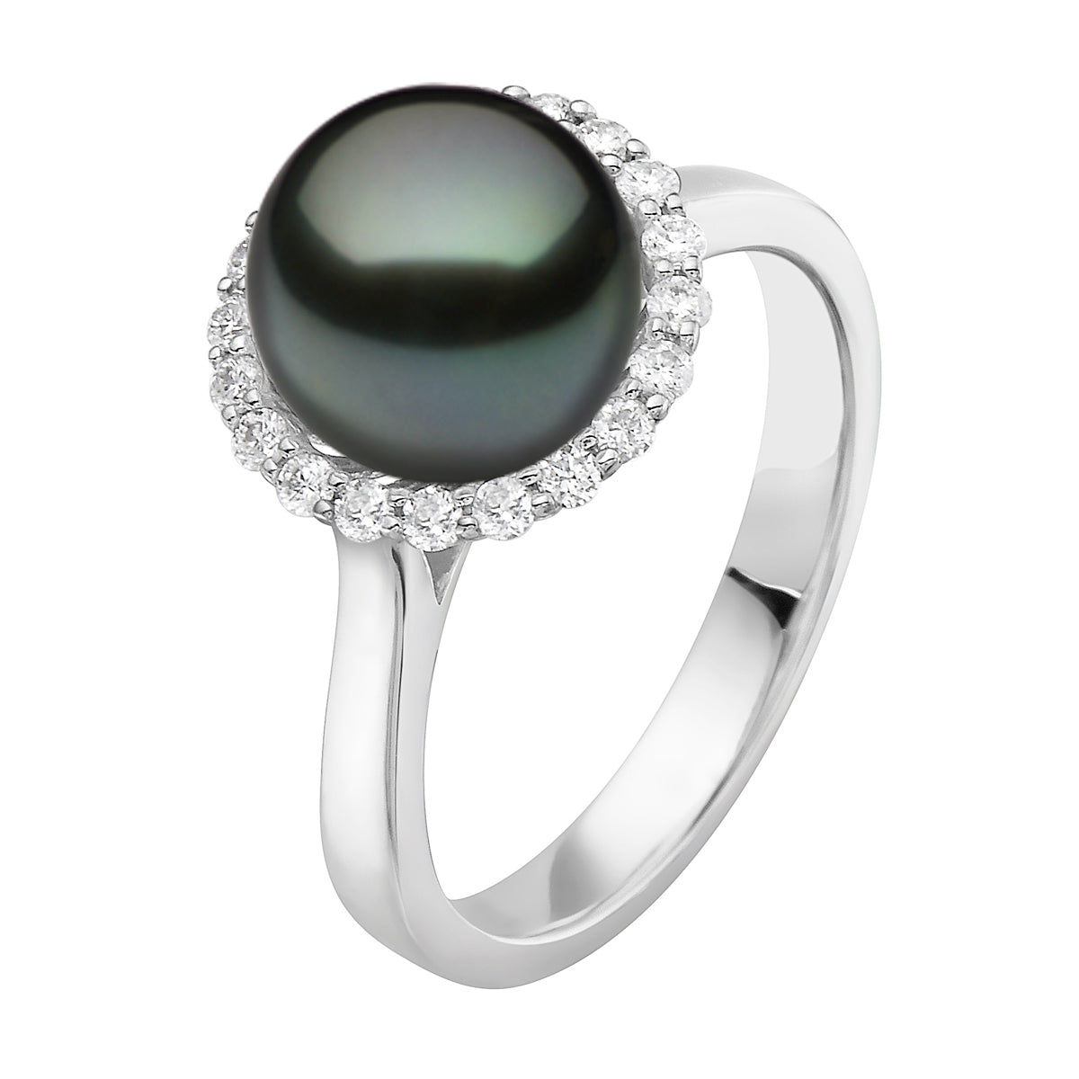 18K White Gold Tahitian Pearl Ring, 8-9mm, 0.29ct