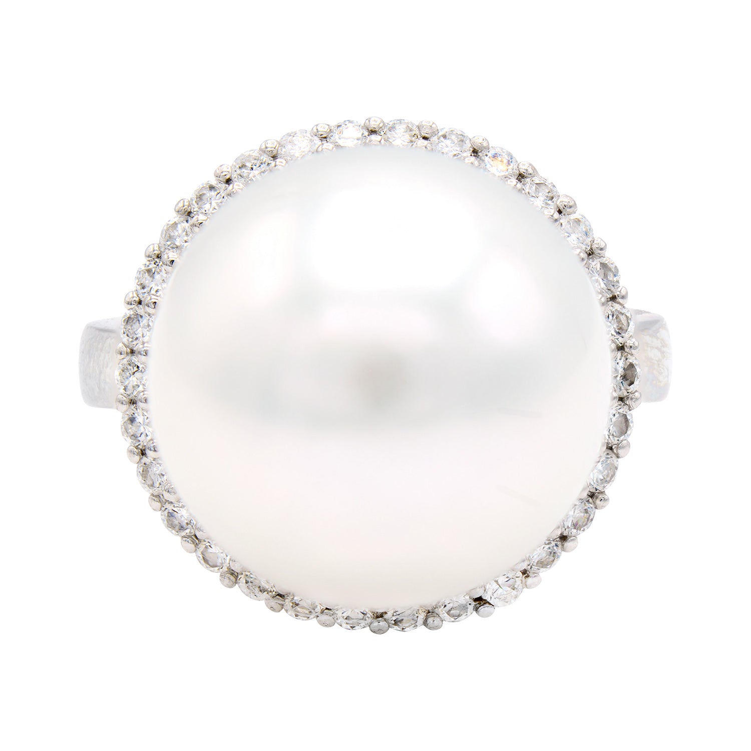 18K White Gold South Sea Pearl Ring, 14-15mm, 0.37ct