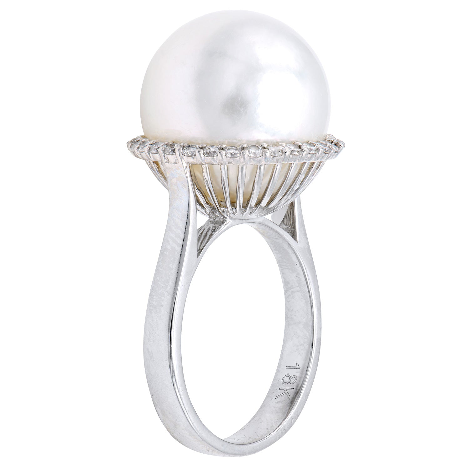 18K White Gold South Sea Pearl Ring, 14-15mm, 0.37ct