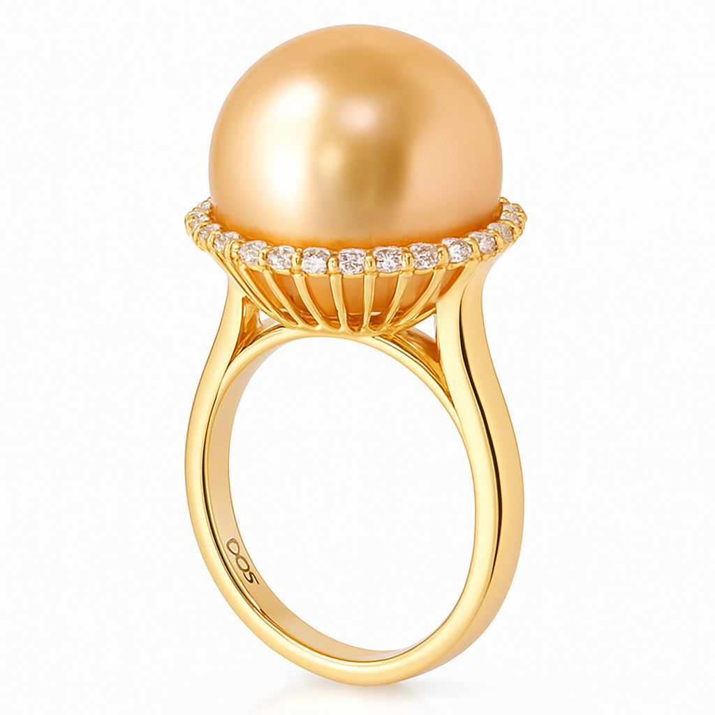 18K Yellow Gold Golden Ring, 14-15mm, 0.37ct