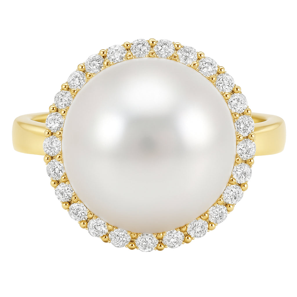 18K Yellow Gold South Sea Pearl Ring, 14-15mm, 0.37ct