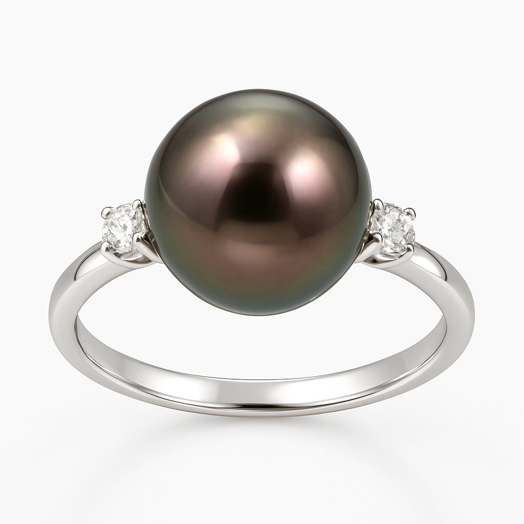 18K White Gold Tahitian Pearl Ring, 9.5mm