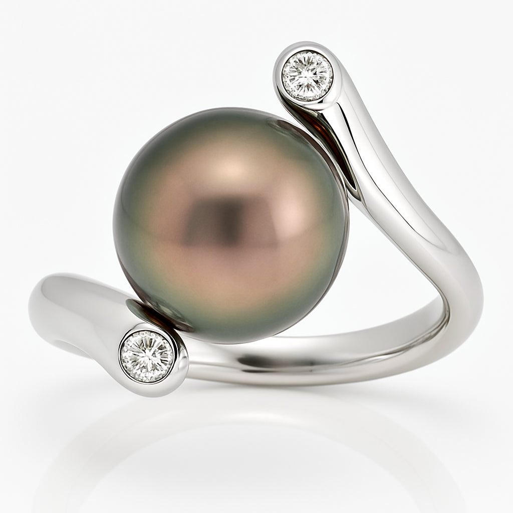 18K White Gold Tahitian Pearl Ring, 10-11mm