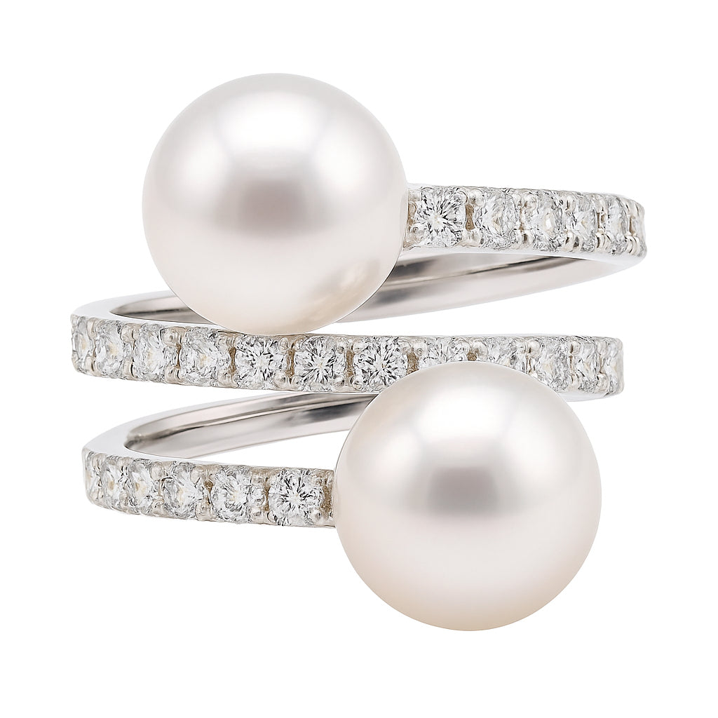 14K White Gold Akoya Pearl Ring, 8.50-9mm, 0.62ct
