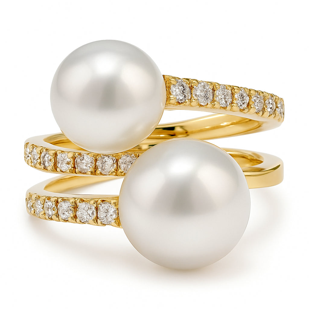 18K Yellow Gold South Sea Pearl Ring, 9-10mm, 0.63ct