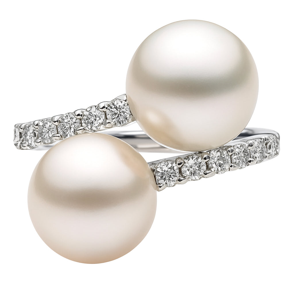 18K White Gold South Sea Pearl Ring, 9.50-10mm, 0.23ct