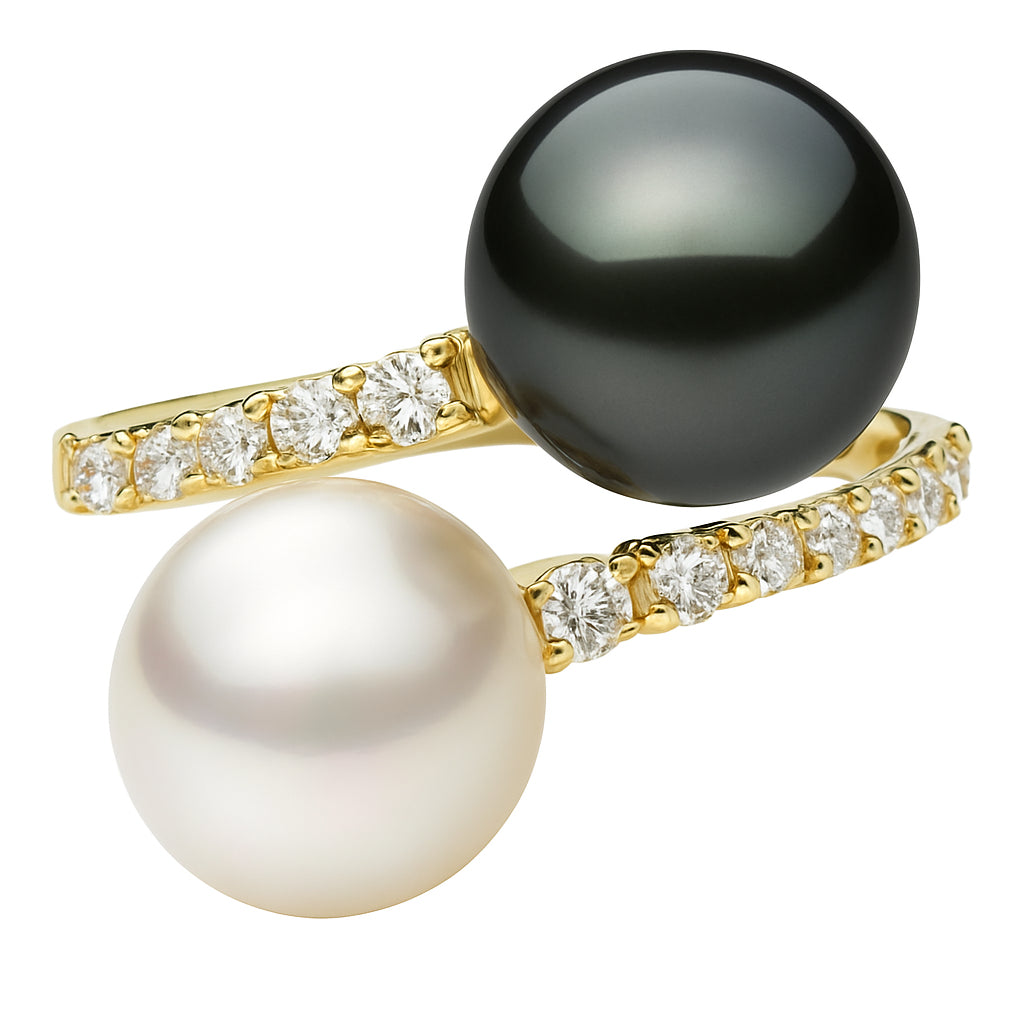 18K Yellow Gold Tahitian Pearl Ring, 9.50-10mm, 0.23ct
