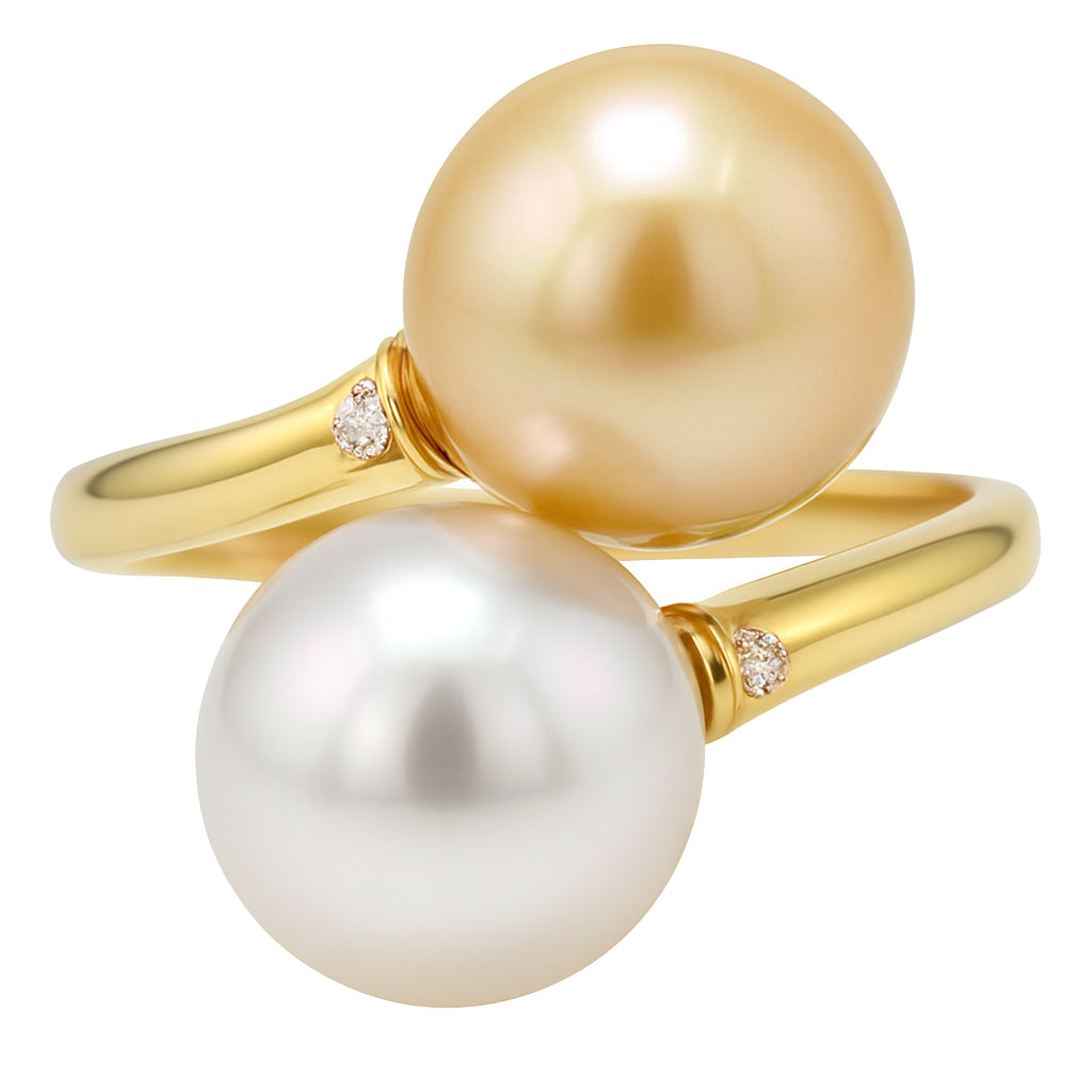 14K Yellow Gold Multi Color Pearls Ring