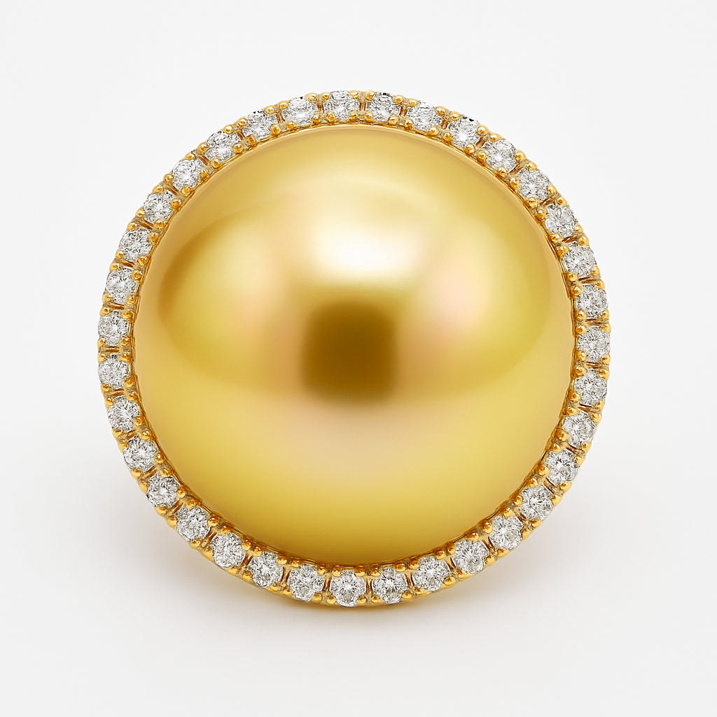 18K Yellow Gold Golden Pearl Ring, 15-16mm