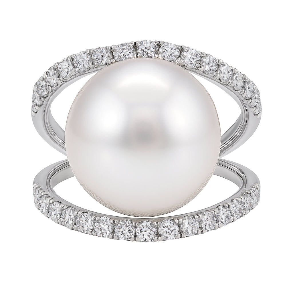 18K White Gold South Sea Pearl Ring, 13-14mm, 1.03ct