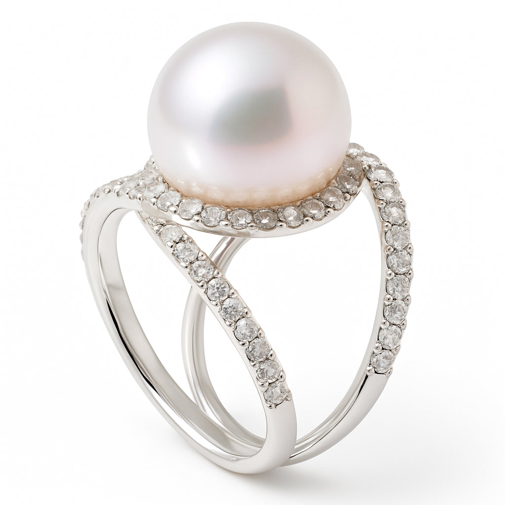 18K White Gold South Sea Pearl Ring, 13-14mm, 1.03ct