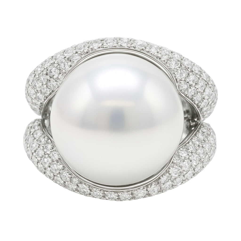 18K White Gold South Sea Pearl Ring, 14-15mm, 1.95ct