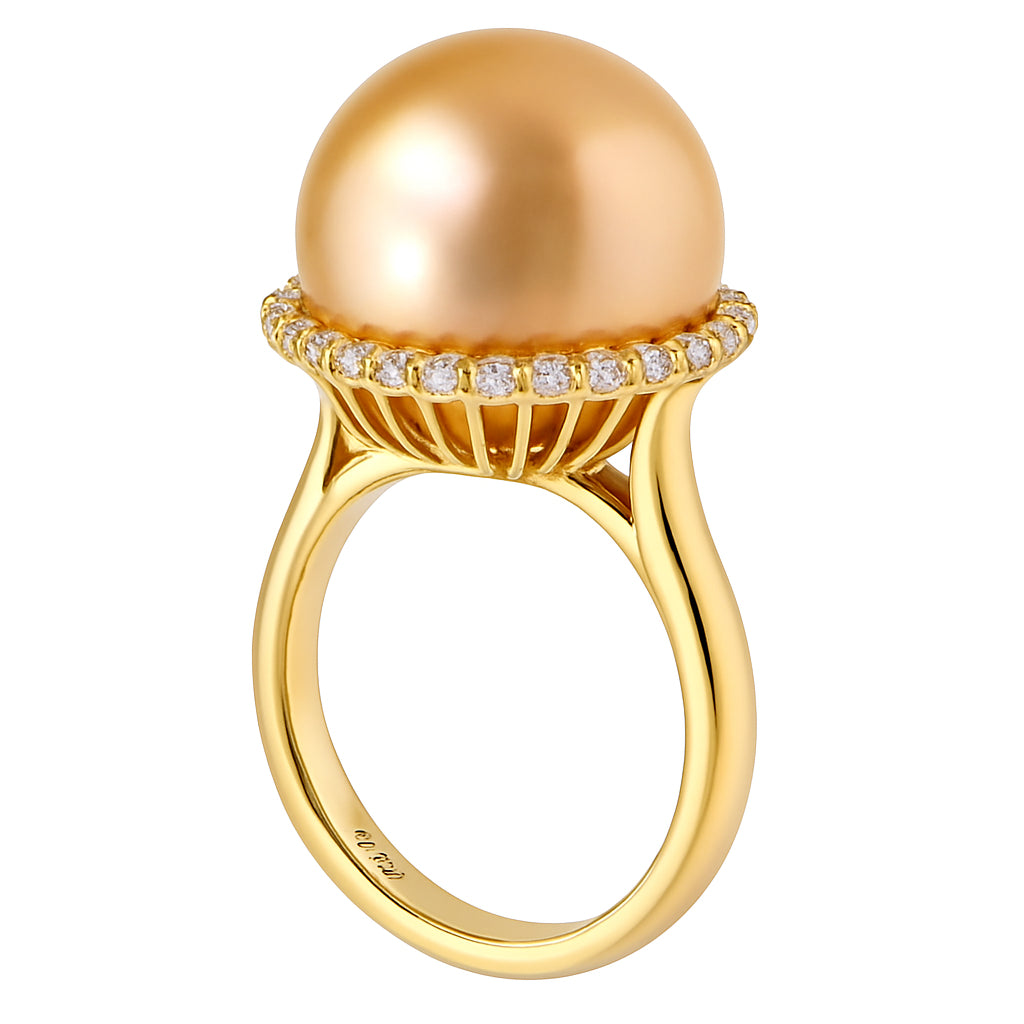 18K Yellow Gold South Sea Pearl Ring, 15-16mm, 0.44ct