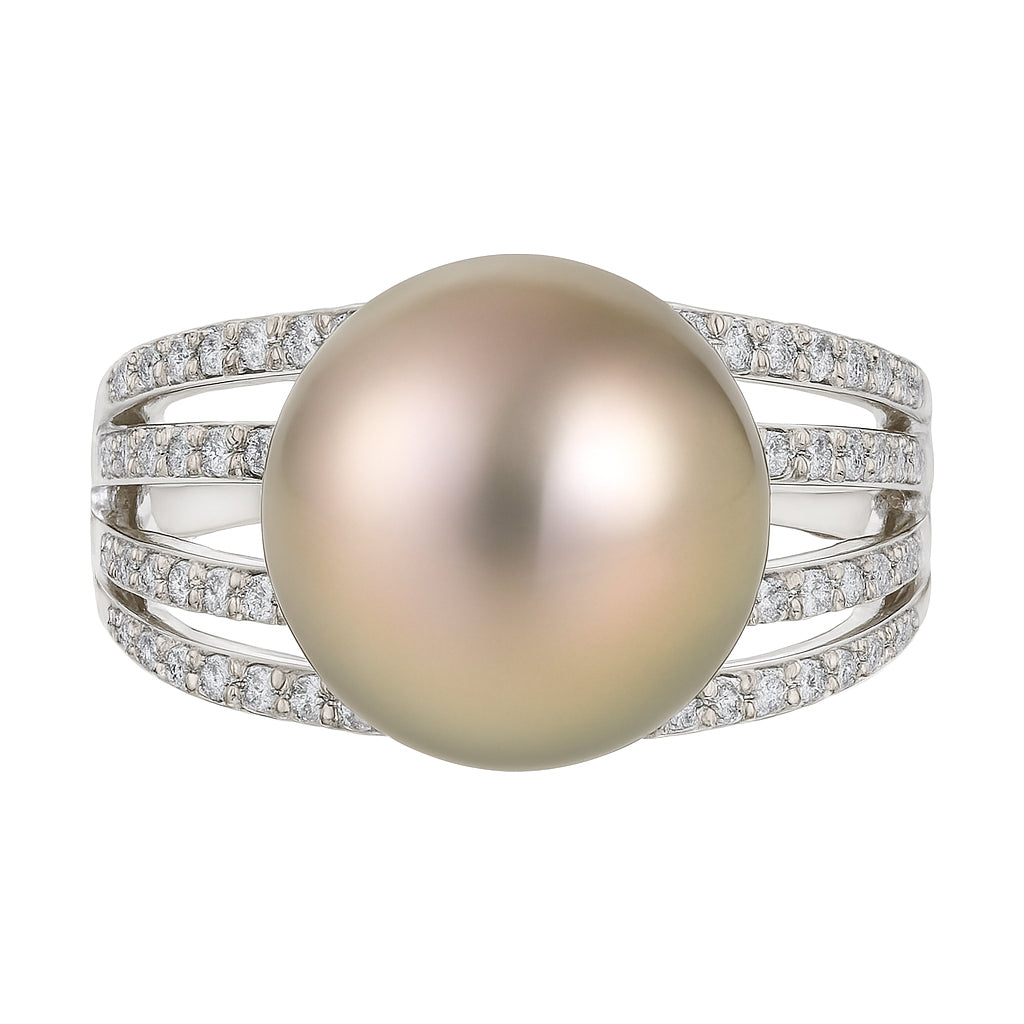 18K White Gold Tahitian Pearl Ring, 10-11mm, 0.33ct