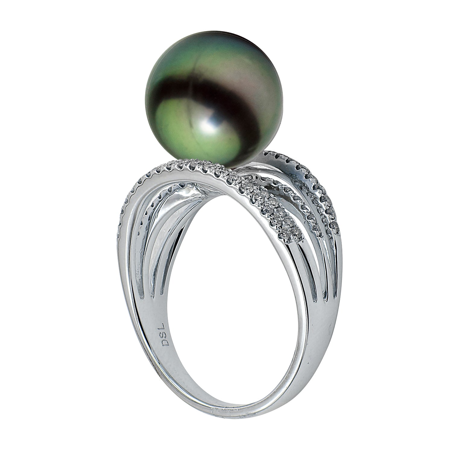 18K White Gold Tahitian Pearl Ring, 10-11mm, 0.33ct