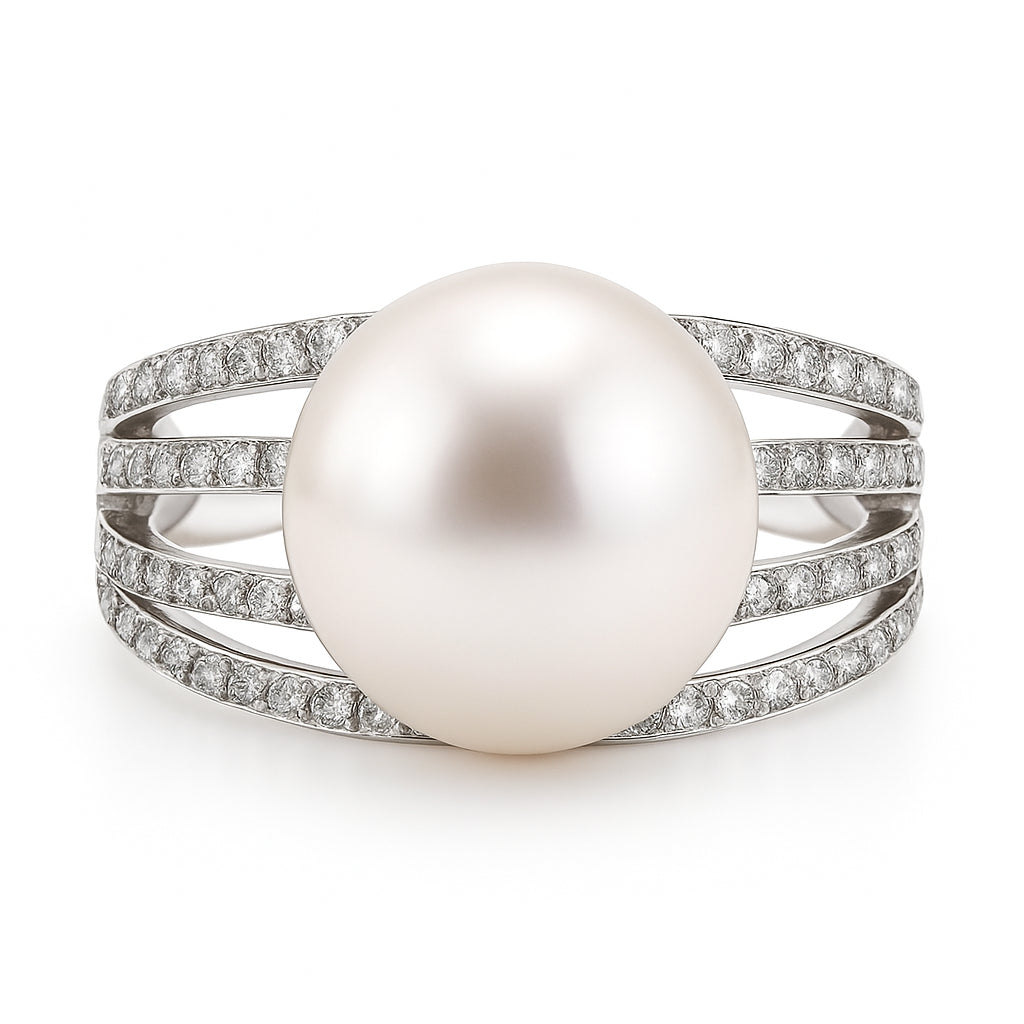 18K White Gold South Sea Pearl Ring, 10-11mm, 0.33ct