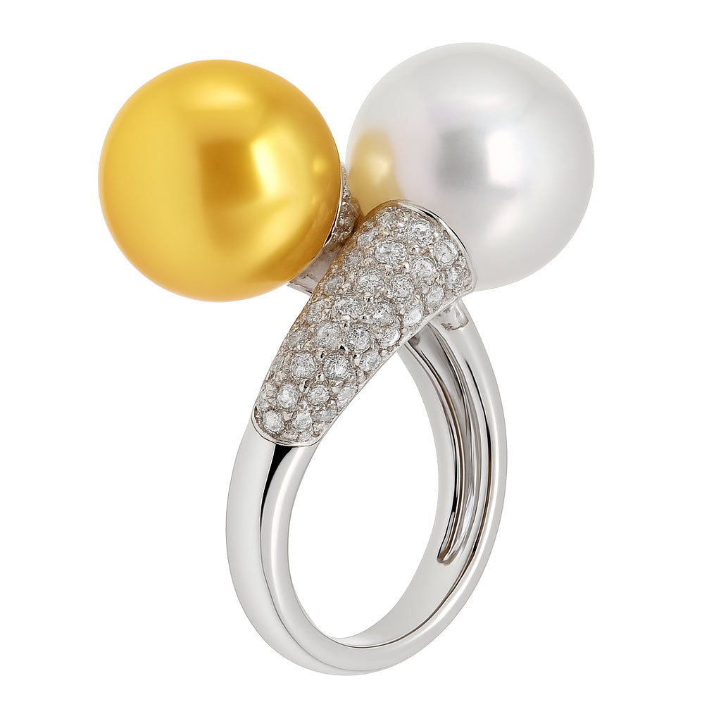 18K Yellow Gold South Sea Pearl Ring, 11-12mm, 0.93ct
