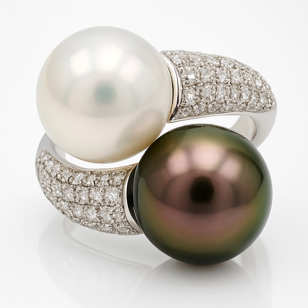 18K White Gold South Sea Pearl Ring, 11-12mm, 0.93ct