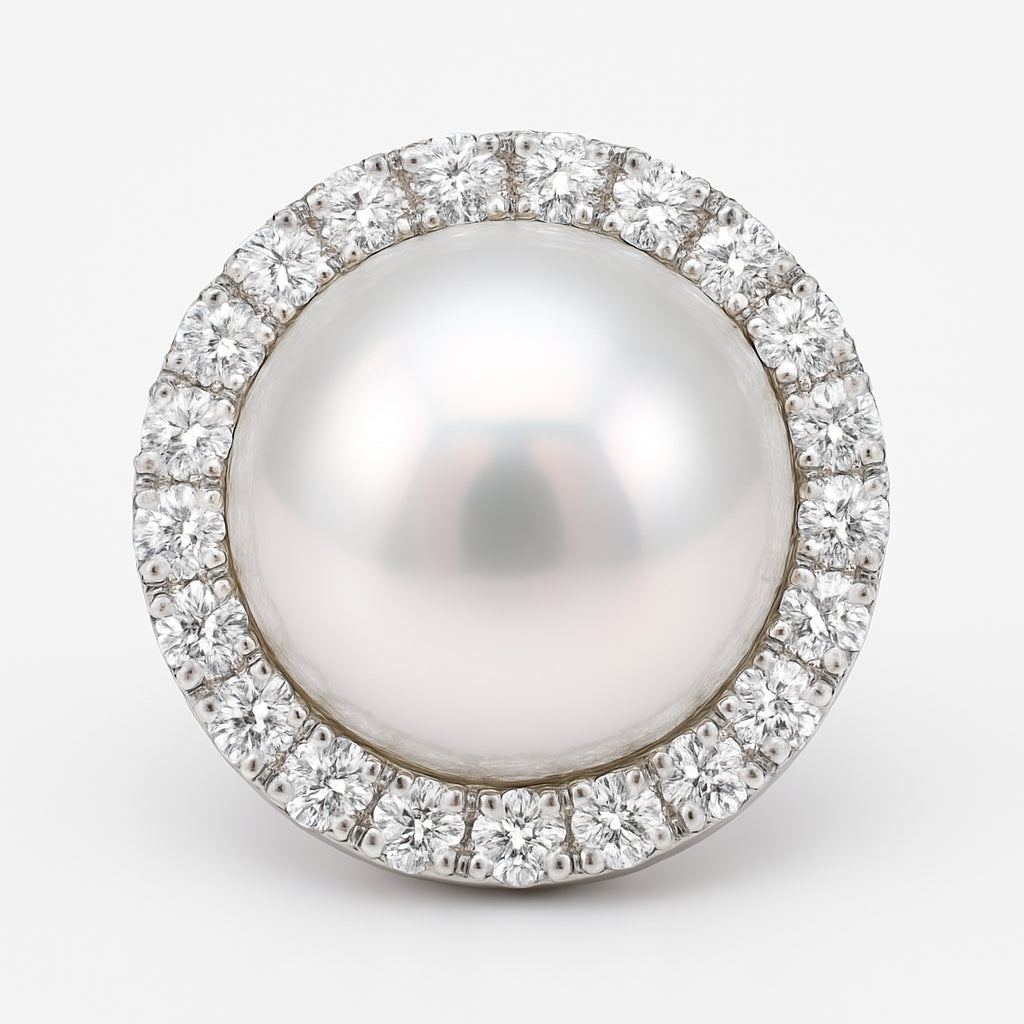 18K White Gold South Sea Pearl Ring, 14-15mm, 1.03ct