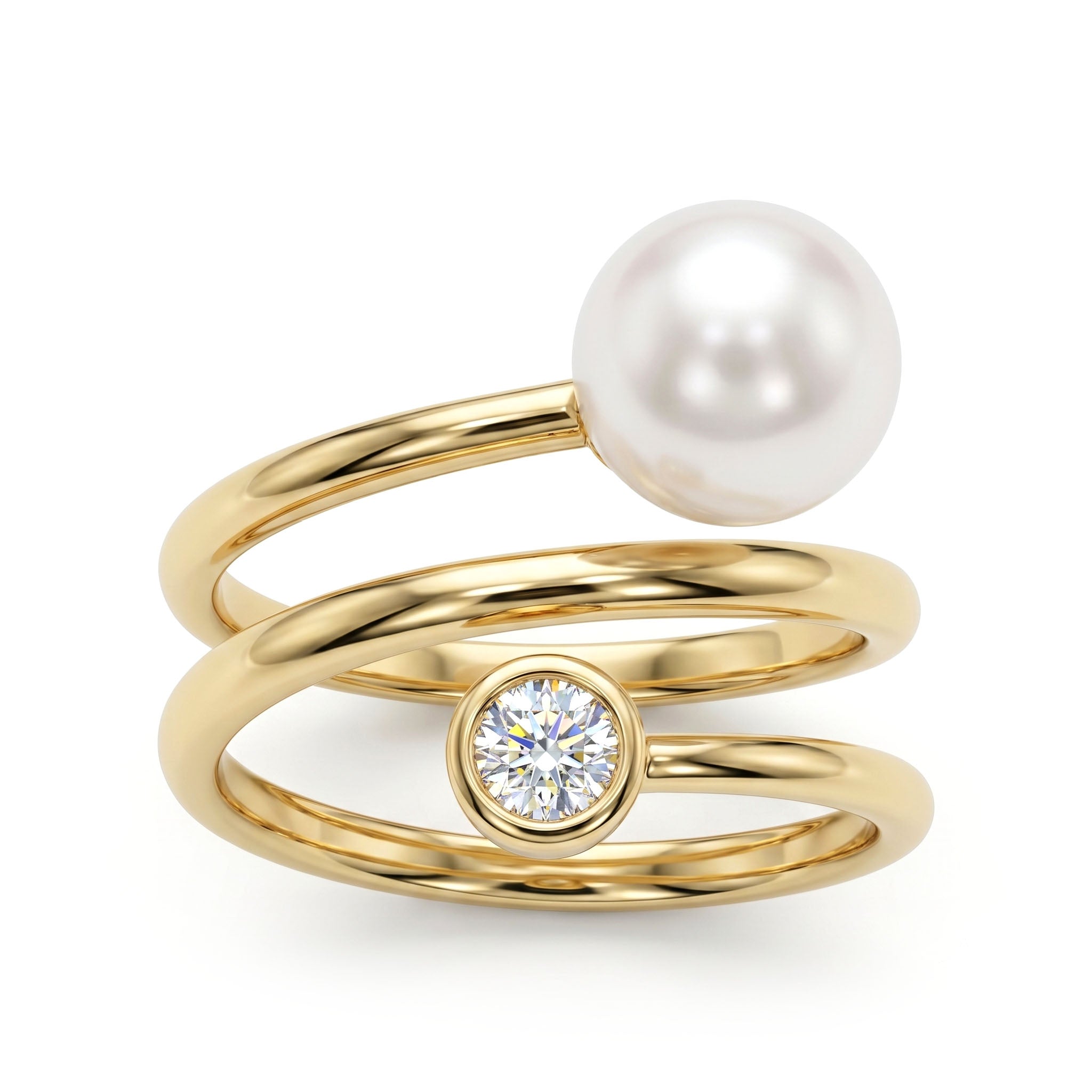 R012103Y-A - Ring 14KY-4.55G 1D-0.10ct Akoya 7-8mm