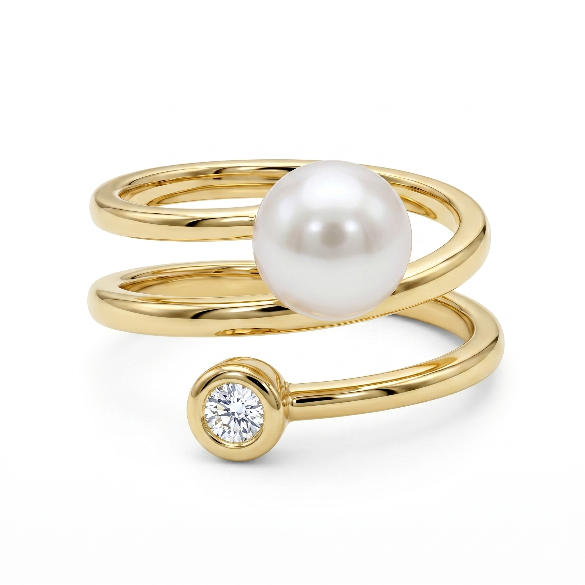 R012103Y-A - Ring 14KY-4.55G 1D-0.10ct Akoya 7-8mm