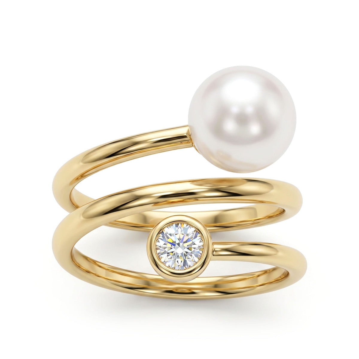 R012103Y-A - Ring 14KY-4.55G 1D-0.10ct Akoya 7-8mm