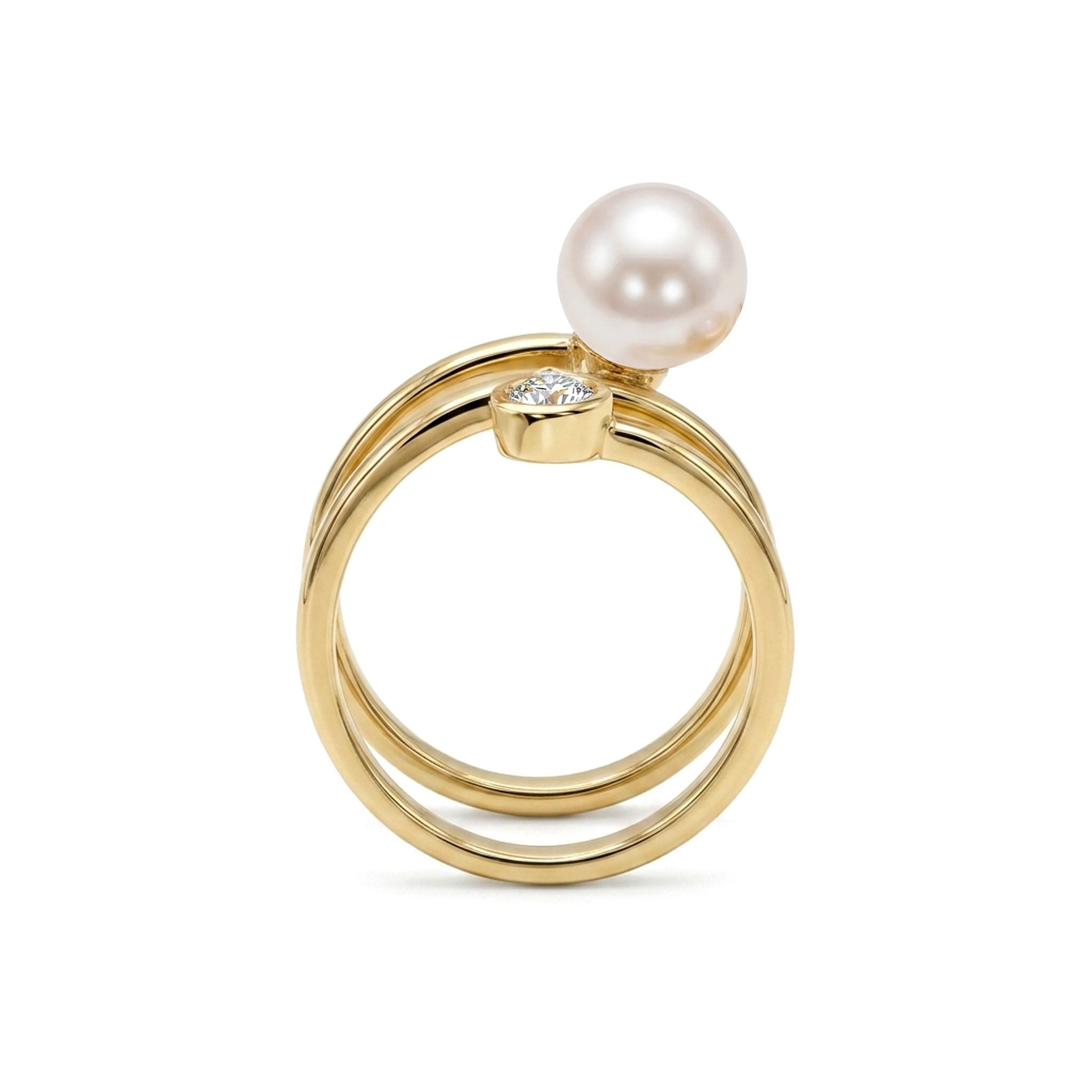R012103Y-A - Ring 14KY-4.55G 1D-0.10ct Akoya 7-8mm