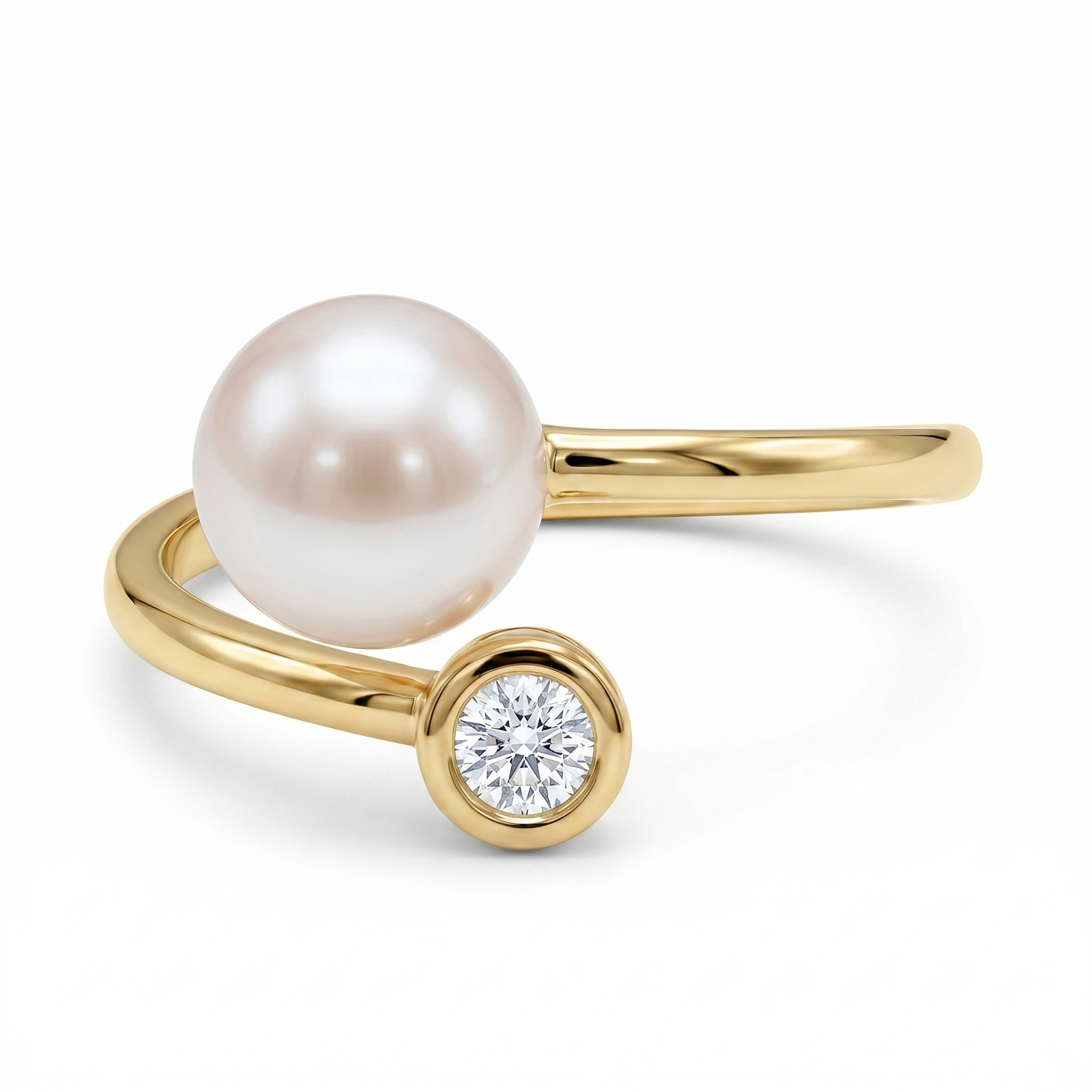 R012104Y-A - Ring 14KY-2.36G 1D-0.10ct Akoya 7-8mm
