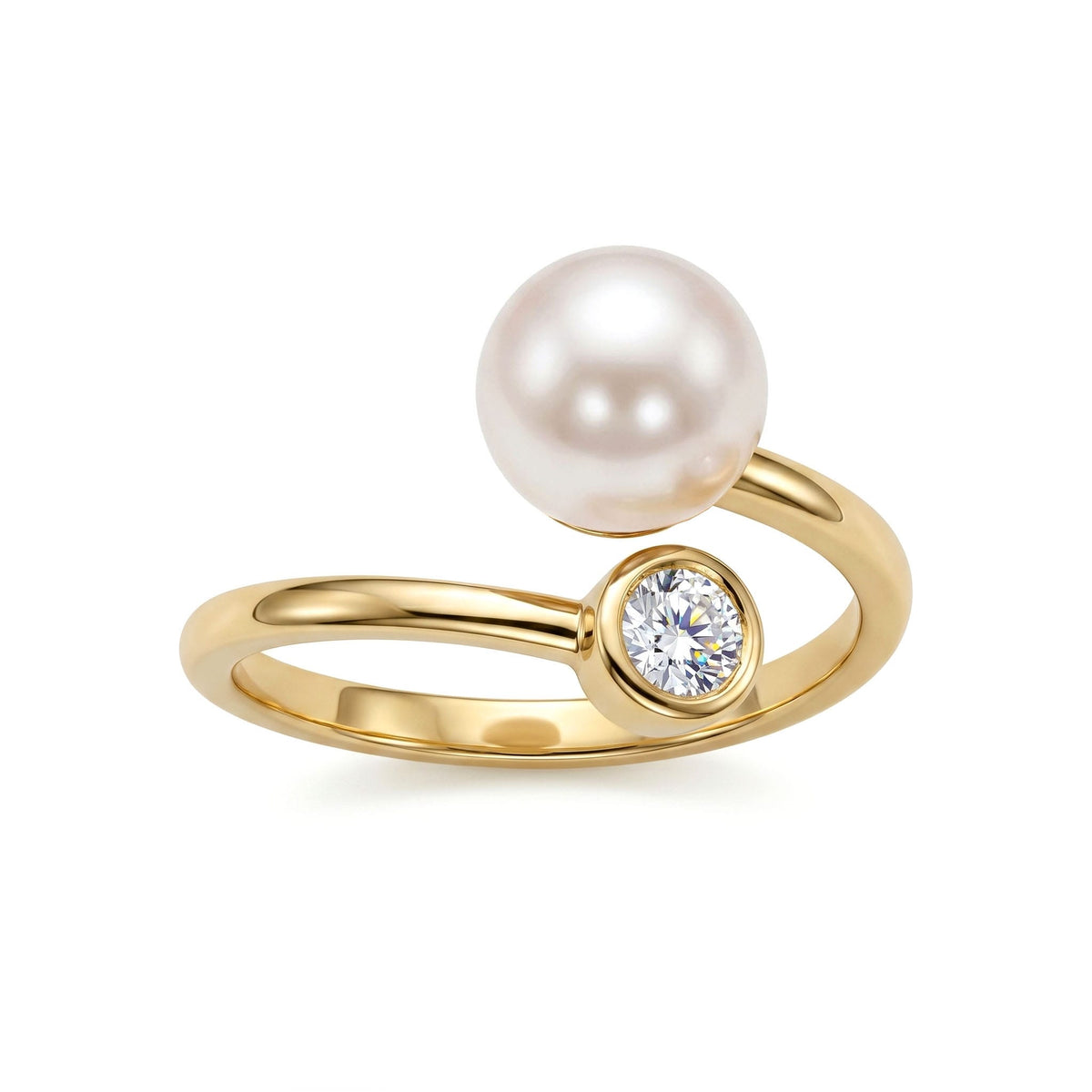 R012104Y-A - Ring 14KY-2.36G 1D-0.10ct Akoya 7-8mm