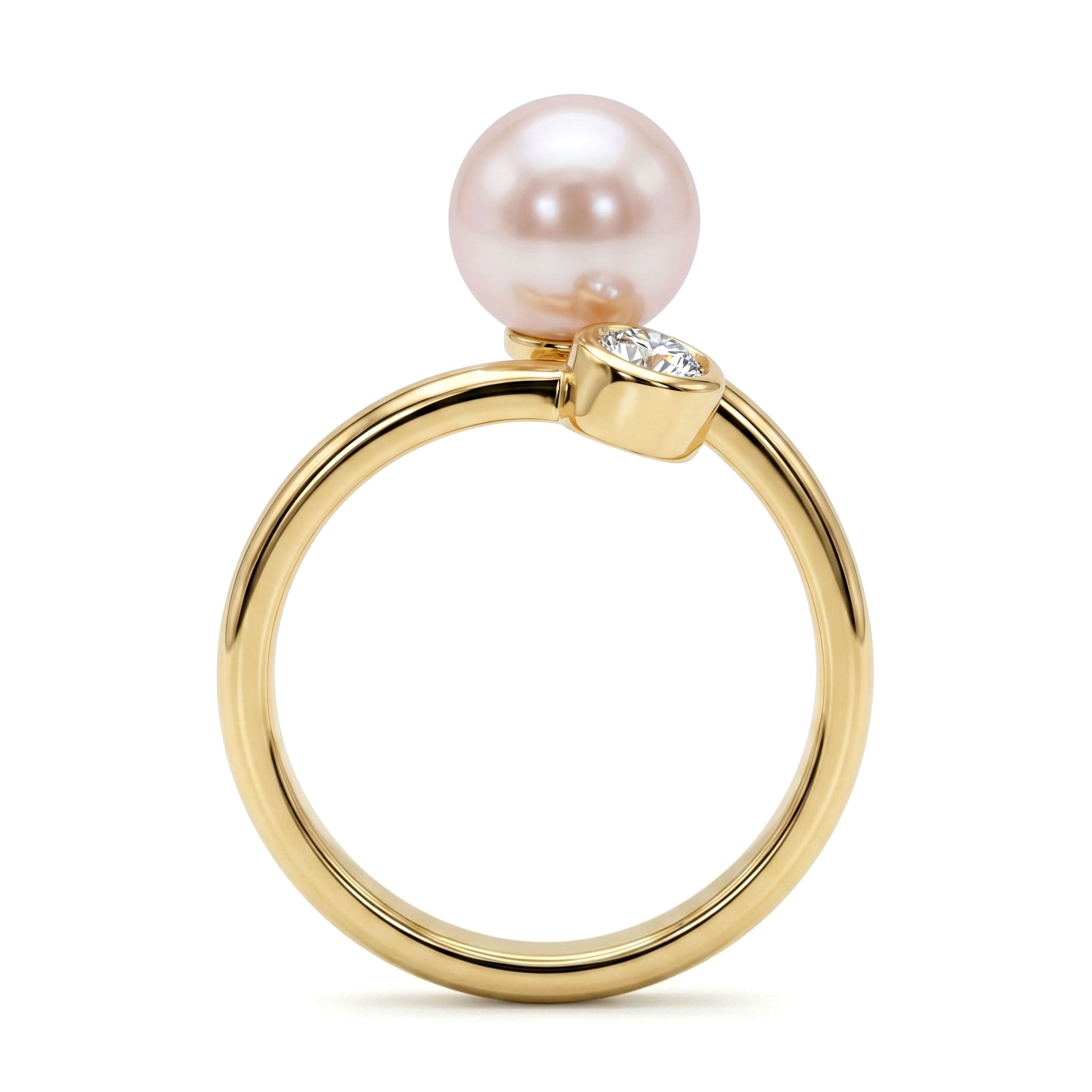 R012104Y-A - Ring 14KY-2.36G 1D-0.10ct Akoya 7-8mm