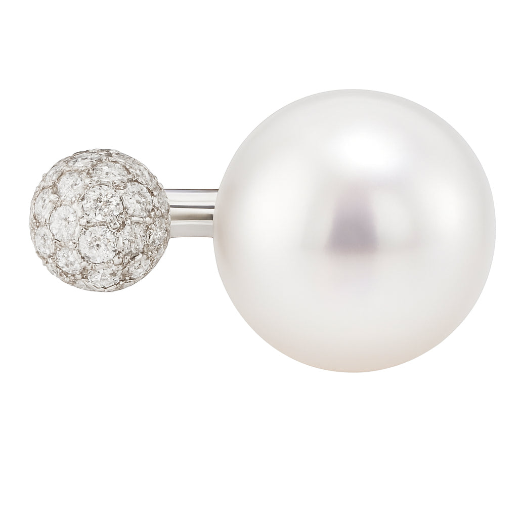 18K White Gold South Sea Pearl Ring, 14-15mm, 0.78ct
