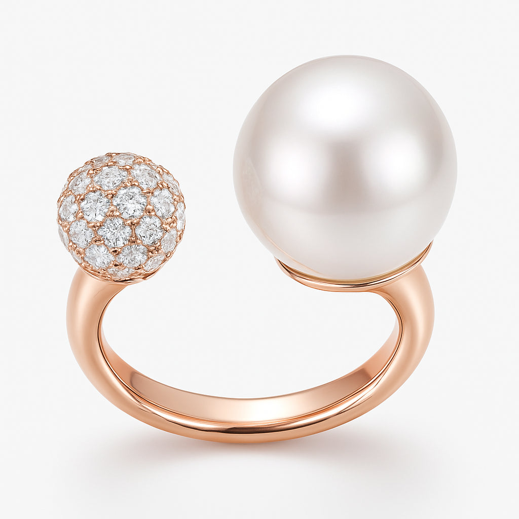 18K Rose Gold South Sea Pearl Ring, 13-14mm, 0.77ct