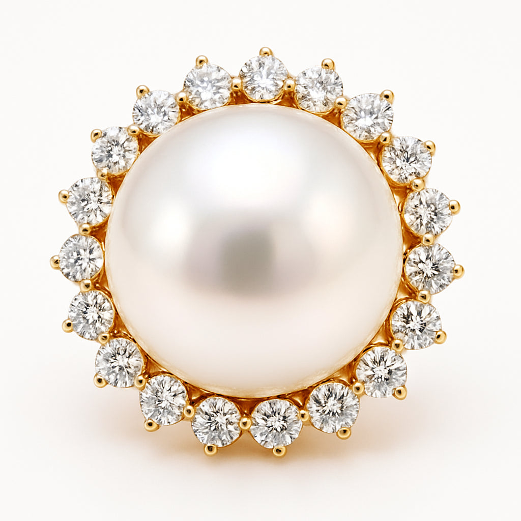 18K Rose Gold South Sea Pearl Ring, 14-15mm, 0.98ct