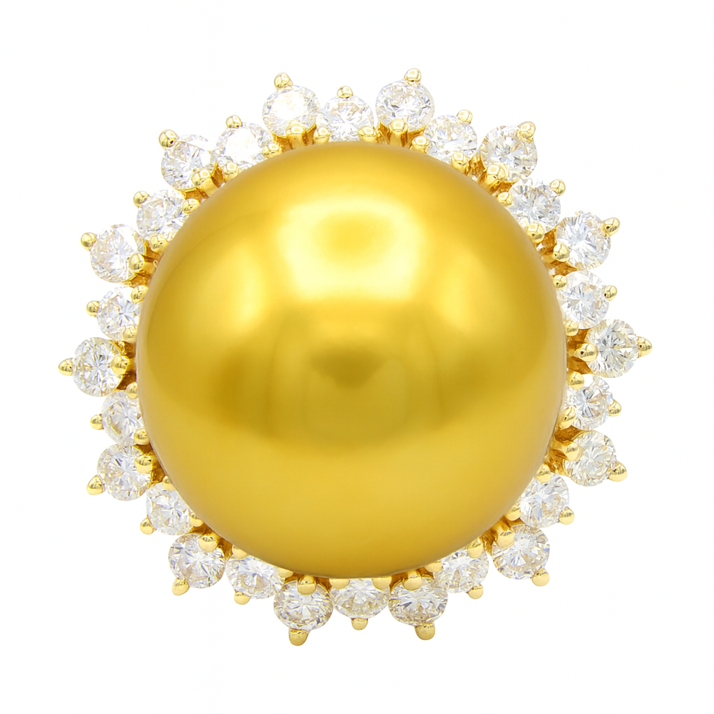 18K Yellow Gold Diamond Ring, 14-15mm, 0.98ct