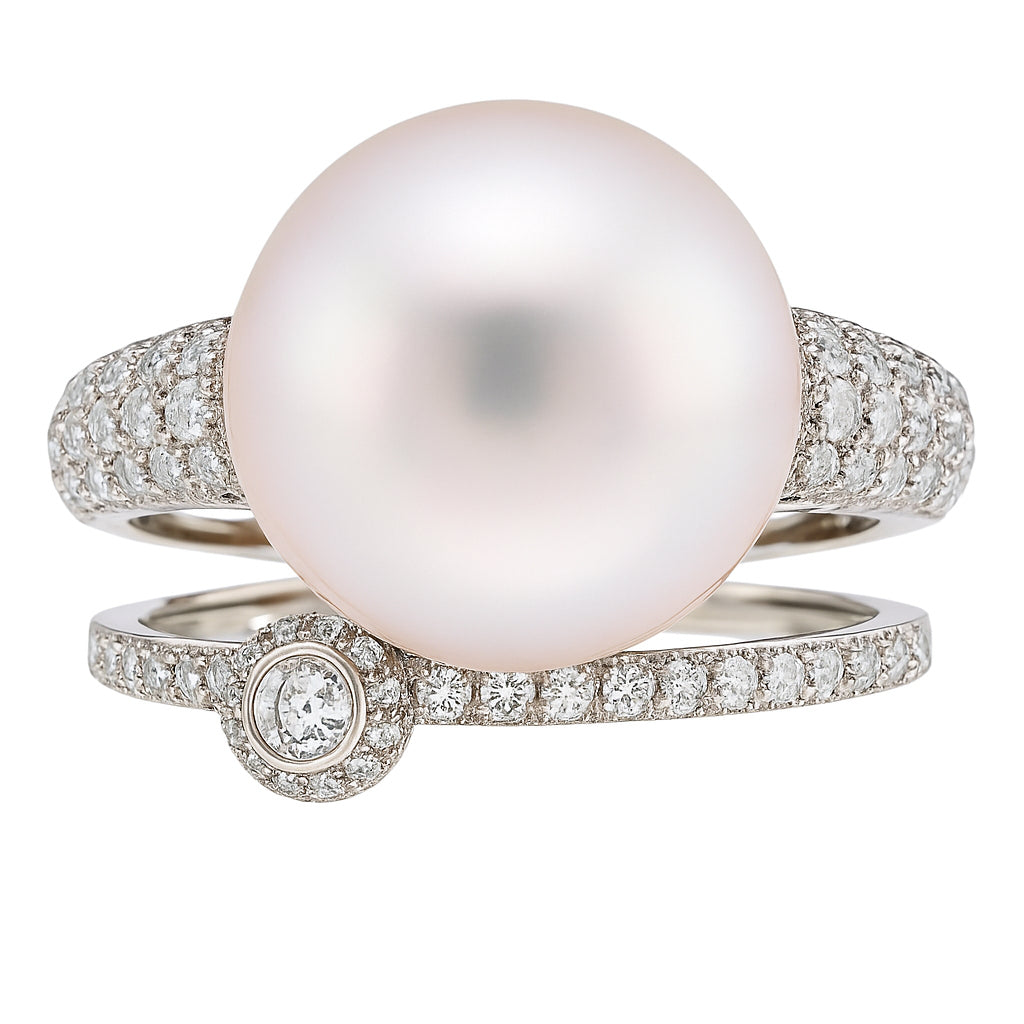 18K White Gold South Sea Pearl Ring, 13-14mm, 1.28ct
