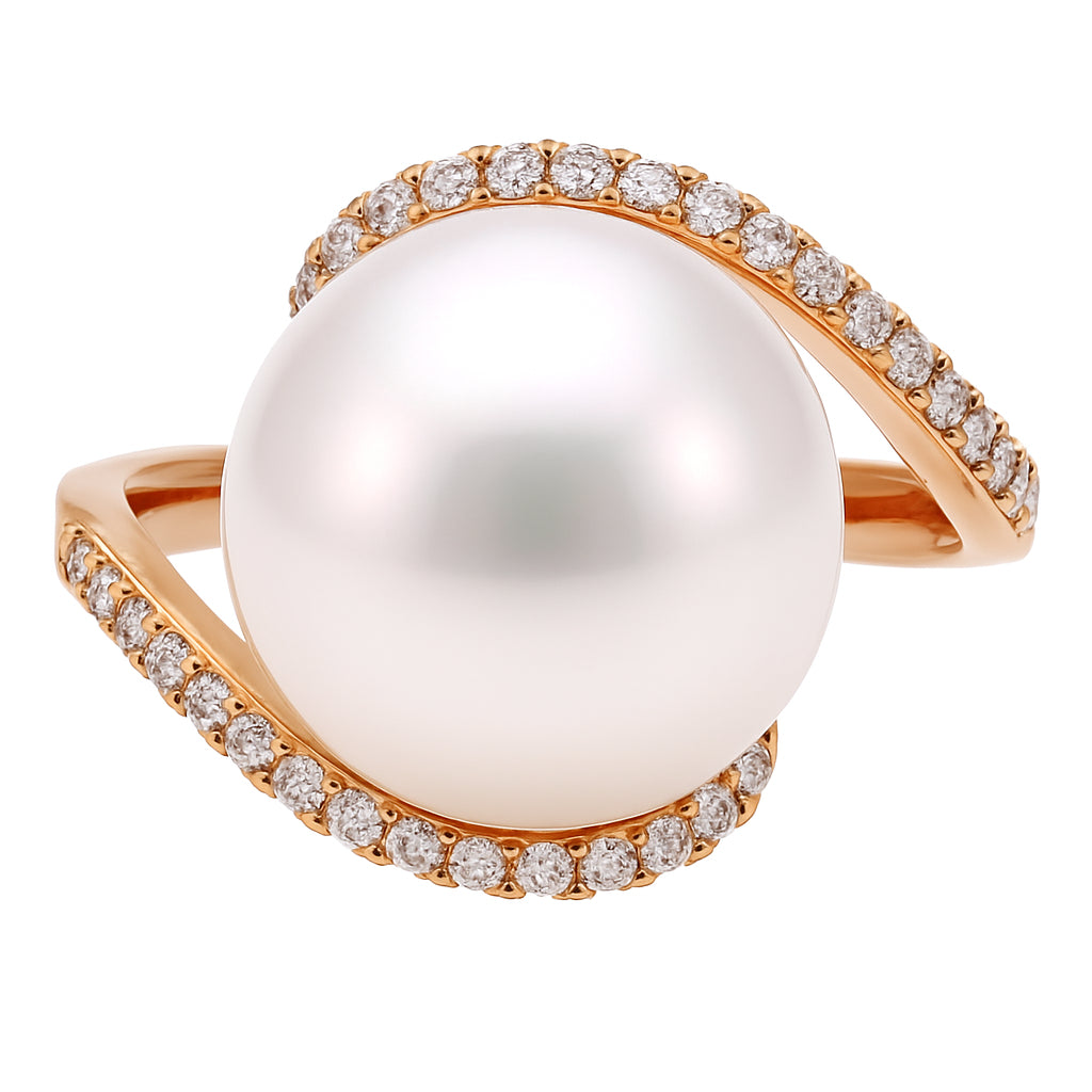 18K Rose Gold South Sea Ring, 13-14mm, 0.32ct