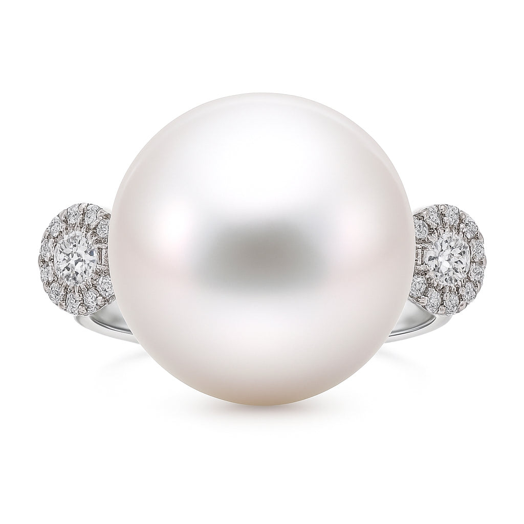 18K White Gold South Sea Pearl Ring, 14-15mm, 0.12ct