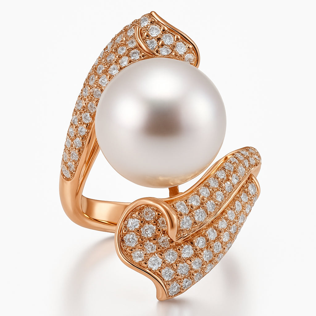 18K Rose Gold South Sea Pearl Ring, 13-14mm, 1.44ct