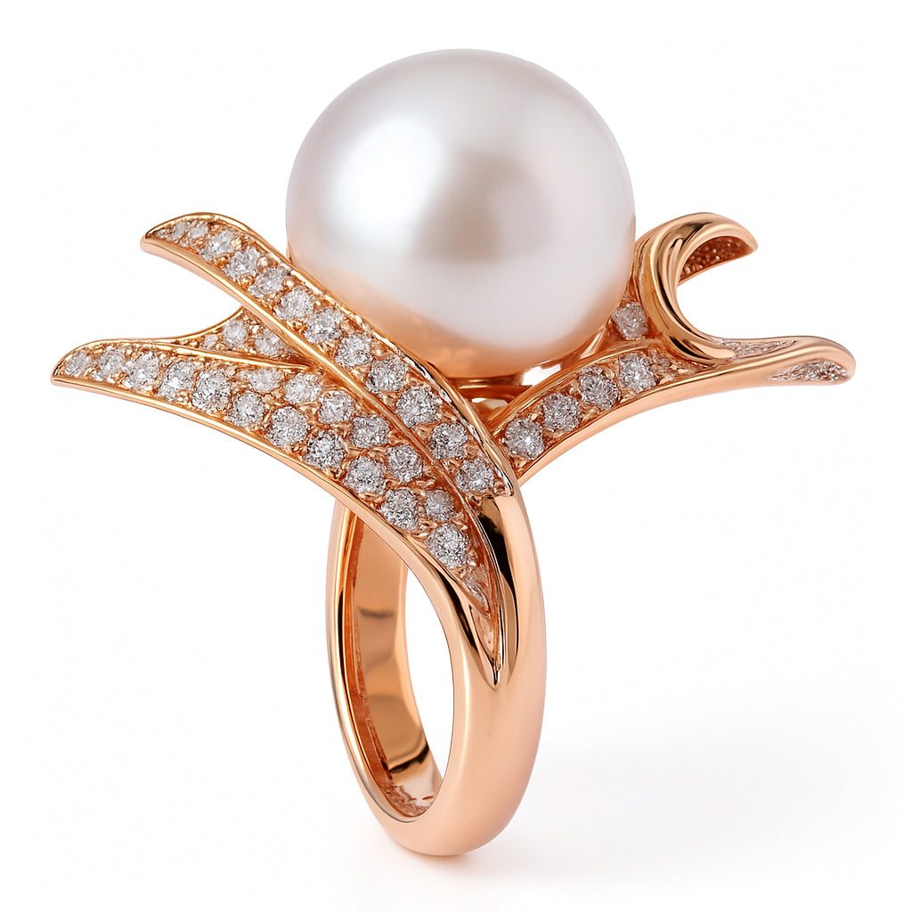 18K Rose Gold South Sea Pearl Ring, 13-14mm, 1.44ct
