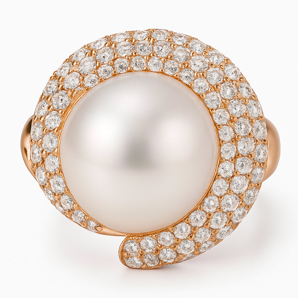 18K Rose Gold South Sea Pearl Ring, 13-14mm, 0.84ct