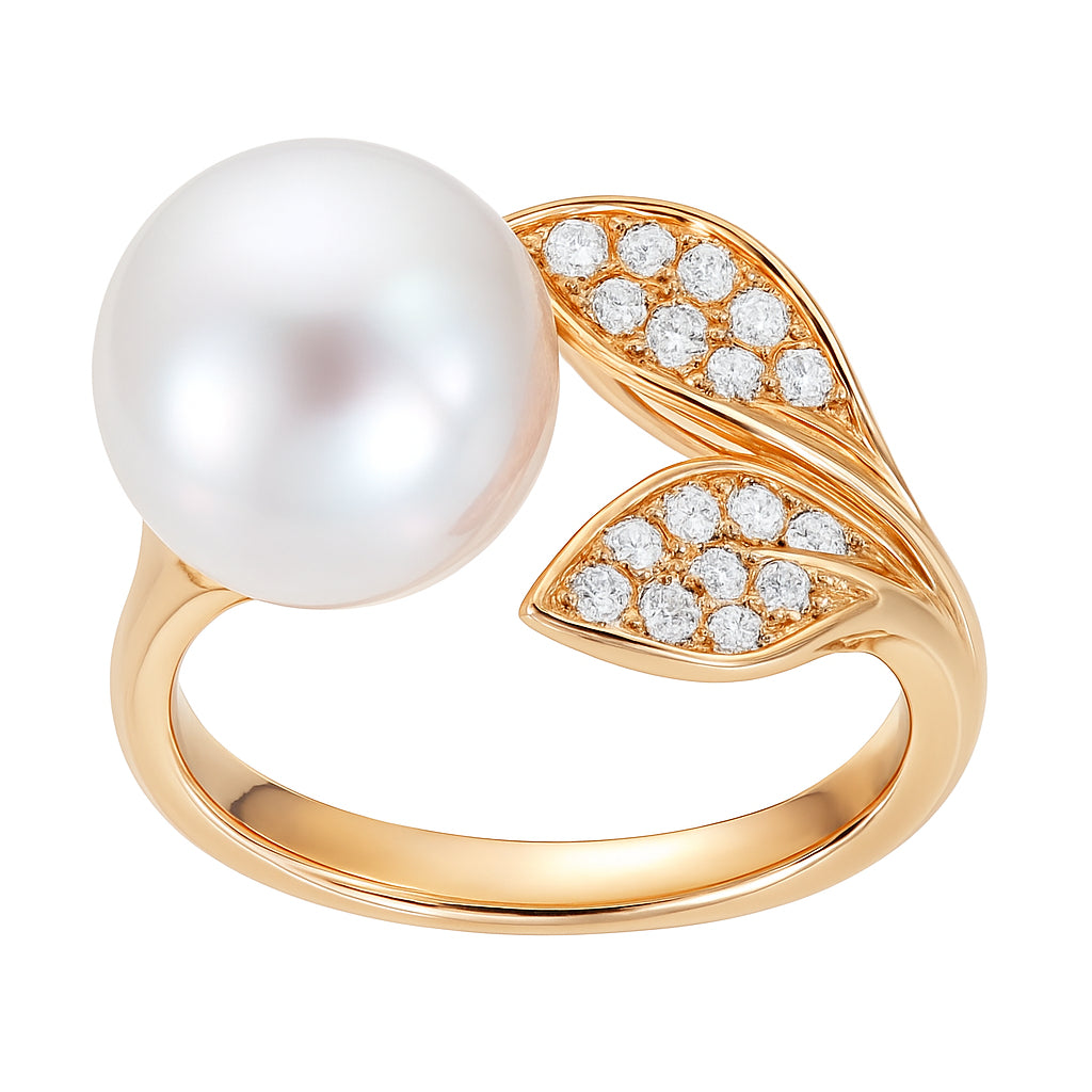 18K Rose Gold South Sea Pearl Ring, 11-12mm, 0.27ct