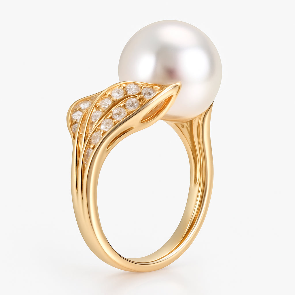 18K Rose Gold South Sea Pearl Ring, 11-12mm, 0.27ct