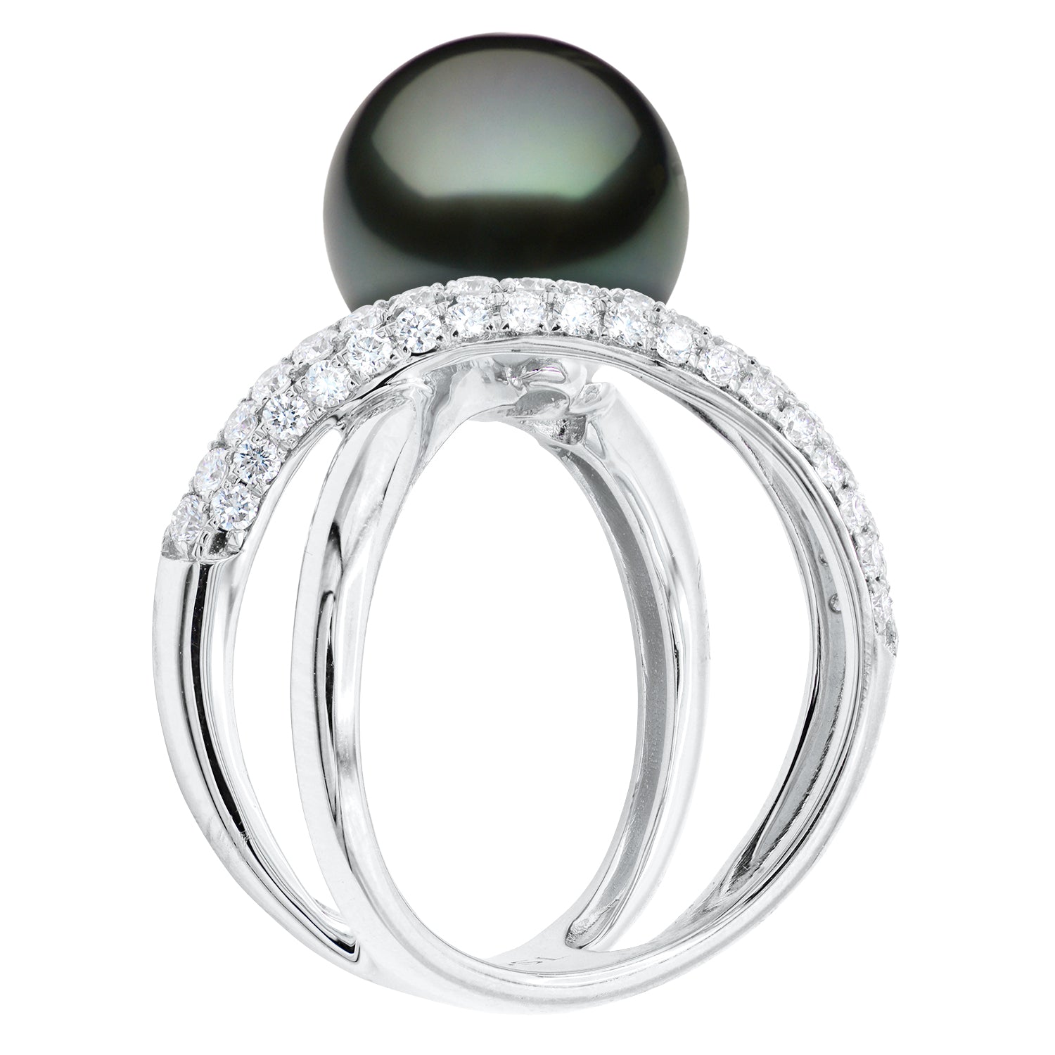 18K White Gold Tahitian Pearl Ring, 11-12mm, 0.76ct