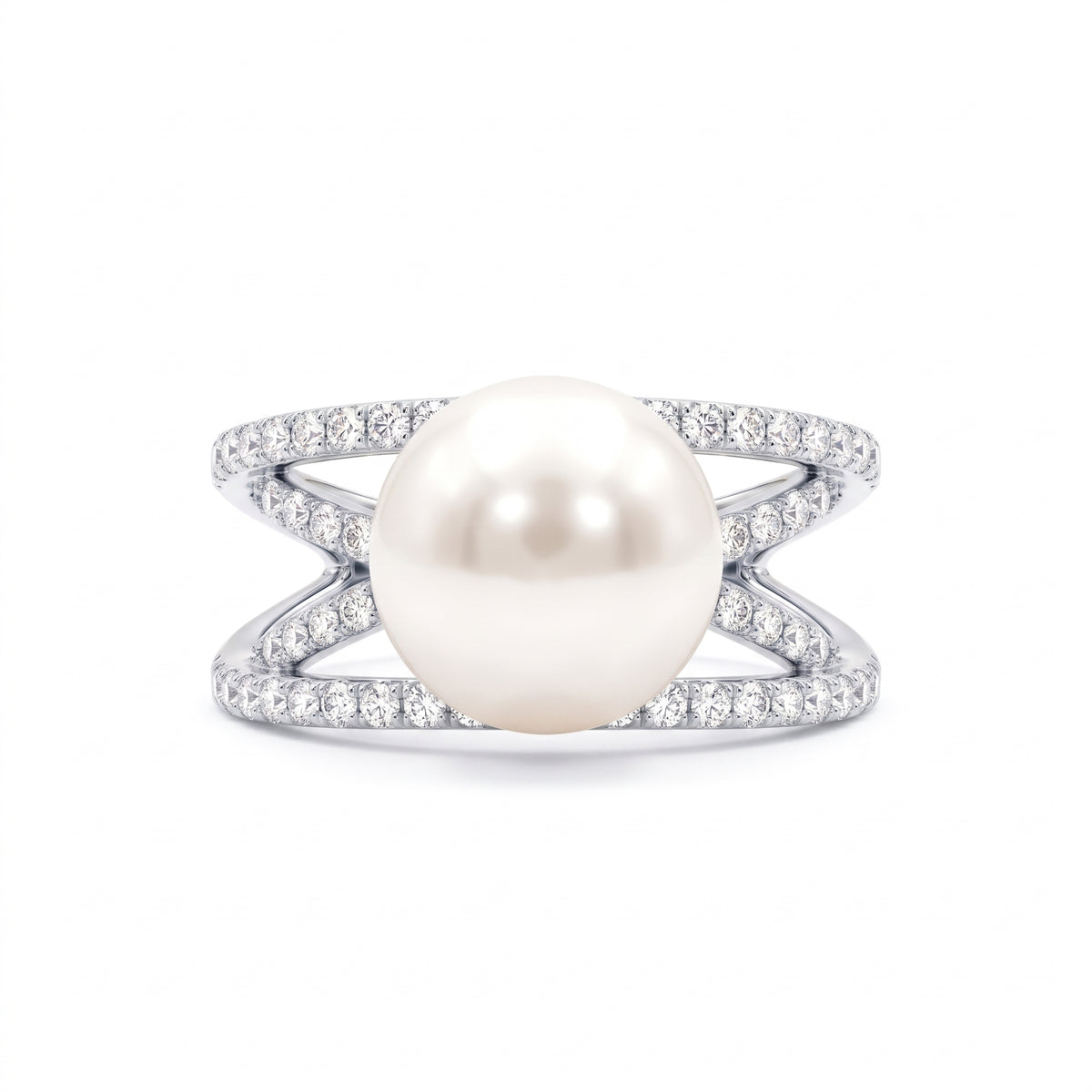 14K White Gold South Sea Pearl Ring, 10-11mm, 0.58ct